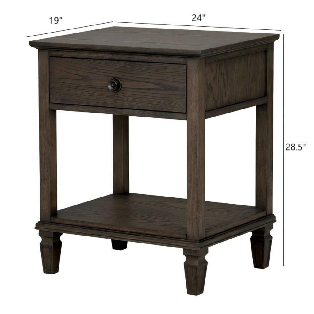 Bedside Table with Drawer and Shelf - Solid Wood Nightstand - Light Brown, Dark Brown, Beige, or Dark Gray