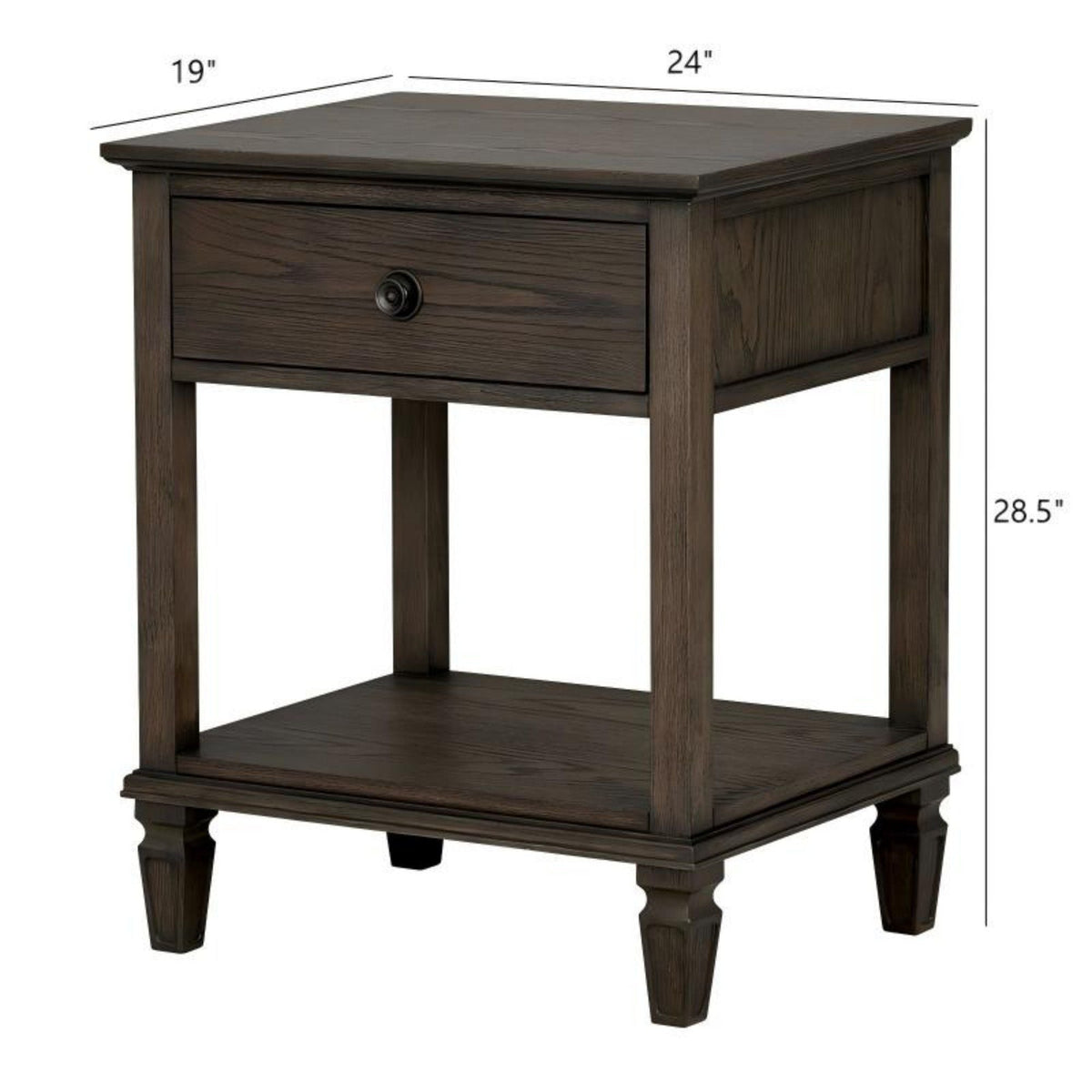 Bedside Table with Drawer and Shelf - Solid Wood Nightstand - Light Brown, Dark Brown, Beige, or Dark Gray