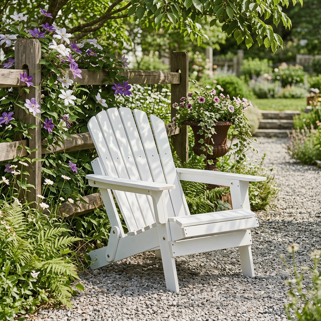 Oversize Wooden Outdoor Folding Adirondack Chair with Folding Feature - White Washed