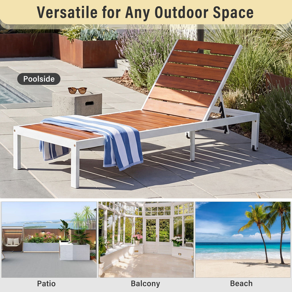 Outdoor Chaise Lounge Chair with Adjustable Backrest - Brown / White