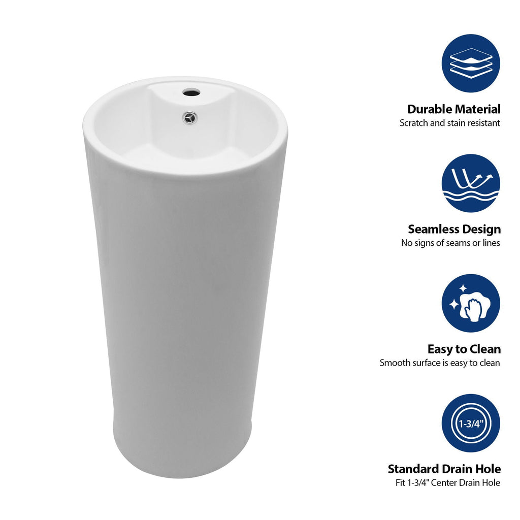 15" Pedestal Sink with Space Saving Design - White