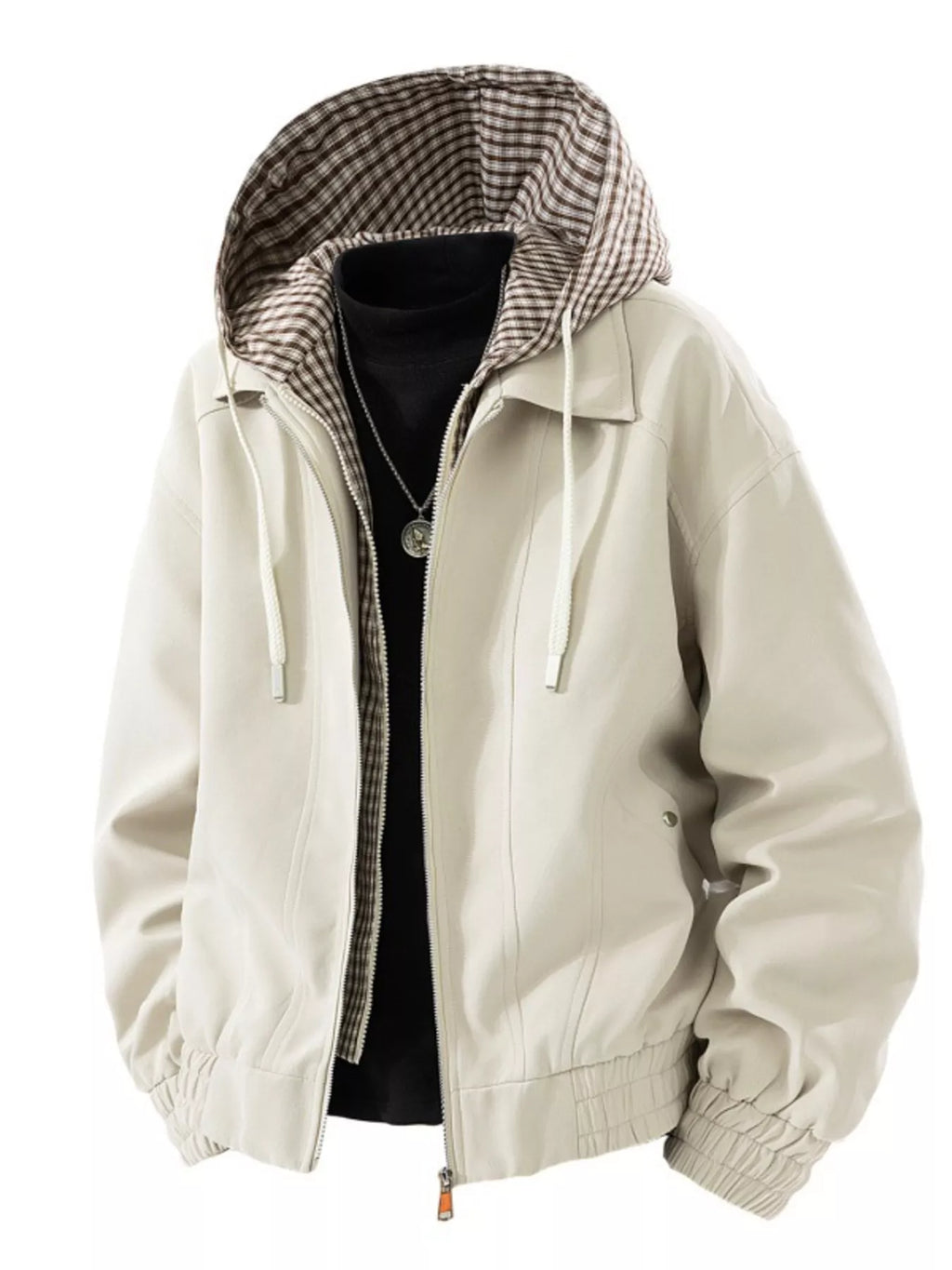Men's Plus Size Casual Plaid Hooded Windbreaker Jacket