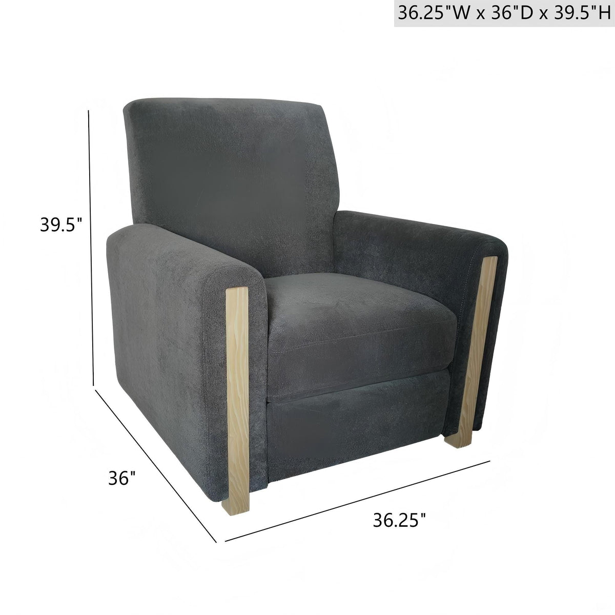 Gray Recliner Chair with Solid Wood Frame - No Assembly Required