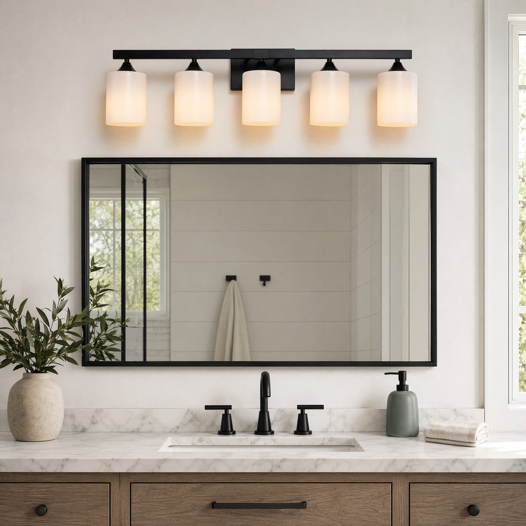 5-Light Bathroom Lighting with Matte Black Finish - Black