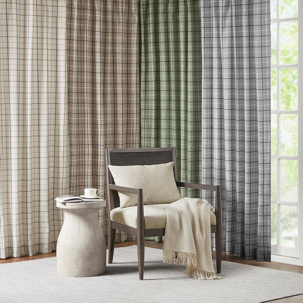 Plaid Rod Pocket Curtain Panel with Fleece Lining - Multicolor