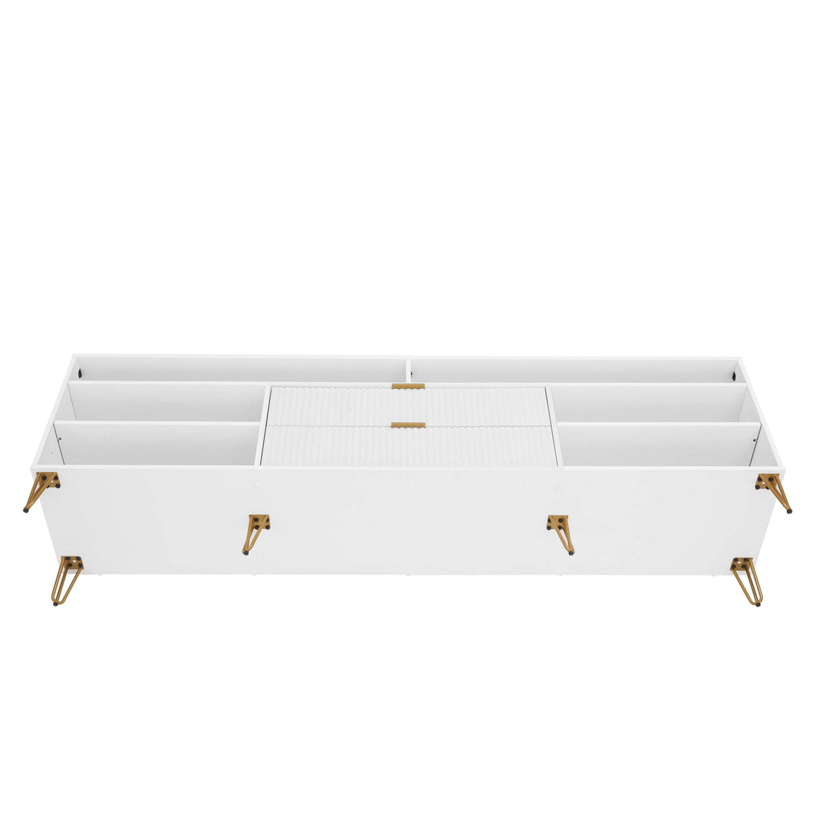 Fluted TV Stand with Storage and Metal Legs - Multiple Colors