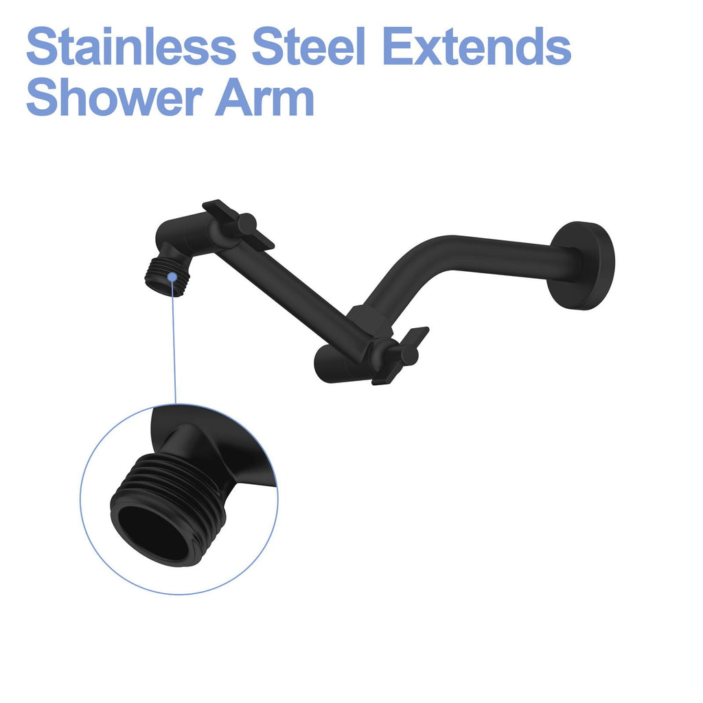 Stainless Steel Shower Arm Extension with 360° Rotation - Black or Pearl Silver