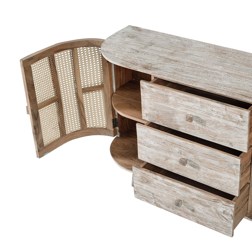 TV Console with Cane Doors and Ample Storage - Multicolor