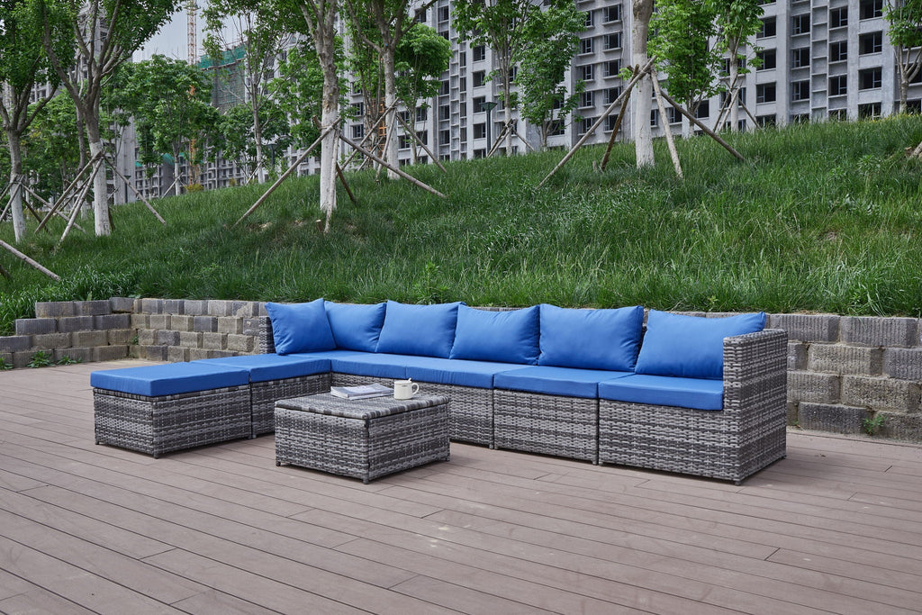 Dark Gray Patio Sofa With Cushions and Table - All-Weather Wicker
