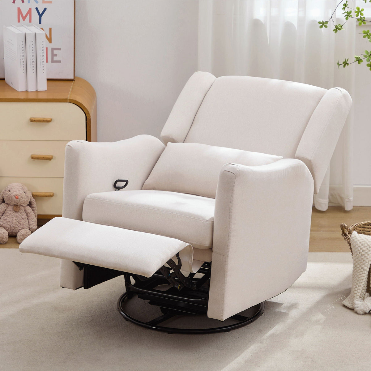 Wide Wingback Swivel Glider Rocker Recliner Chair with 360-Degree Swivel - Dark Green or Beige
