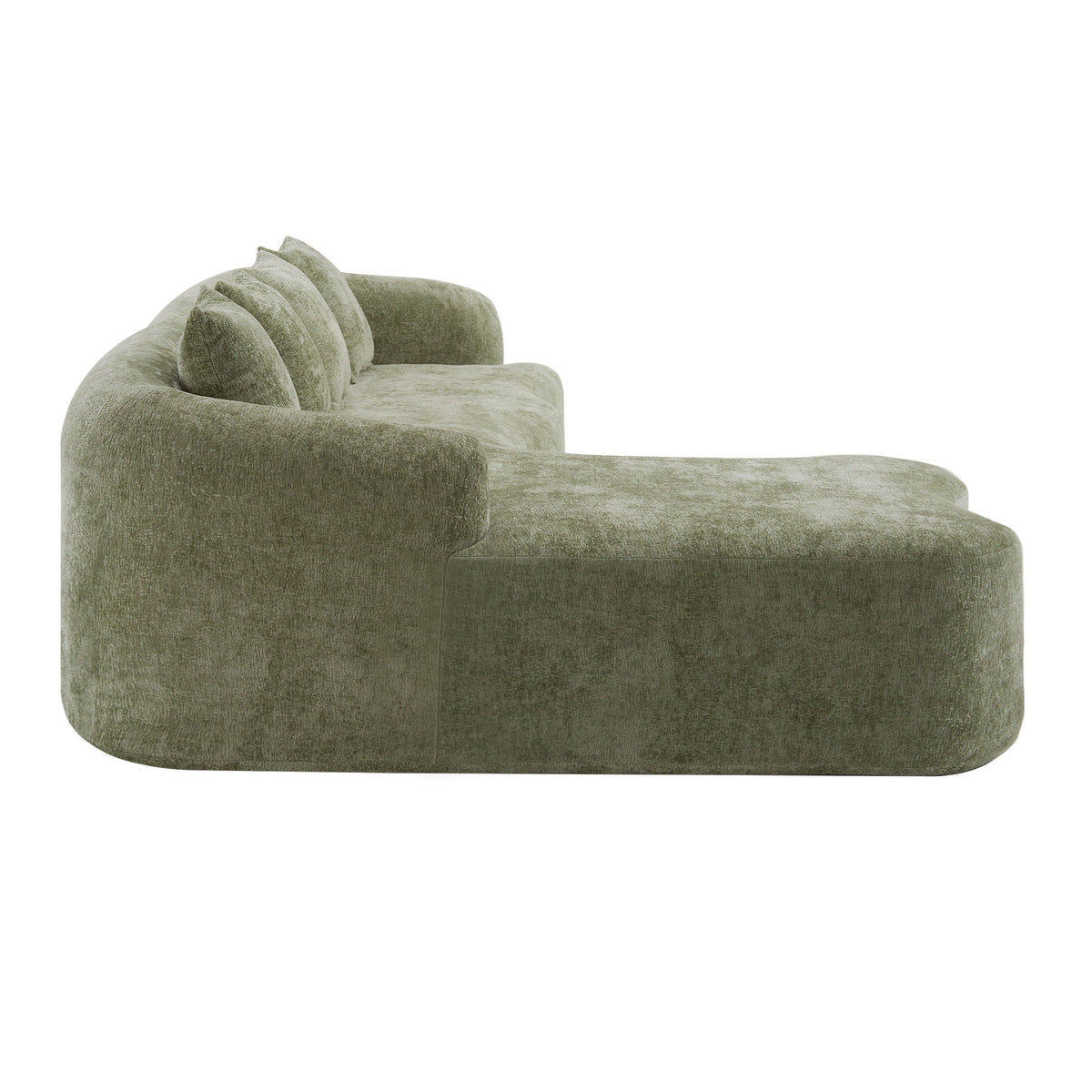 Modular L-Shape Sectional Sofa with Curved Chaise - Green, Beige, Gray