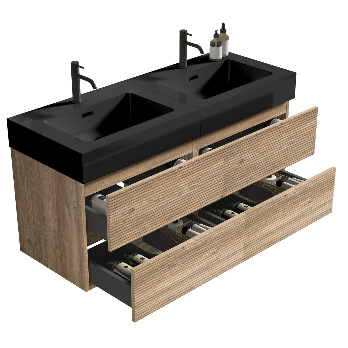Grace 48'' Rough Bathroom Vanity with Double Drawers - Walnut