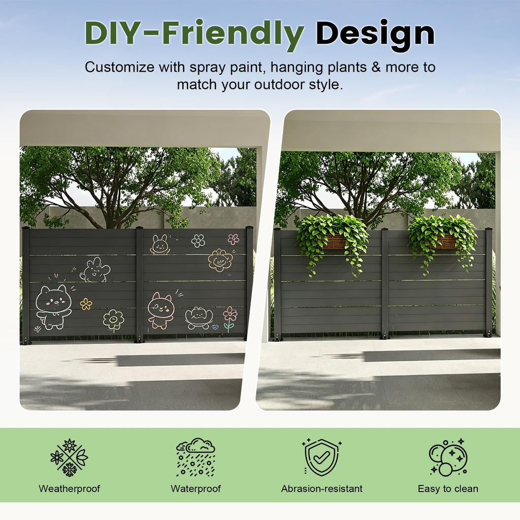 Outdoor Privacy Screen with Aluminum Posts - Dark Grey