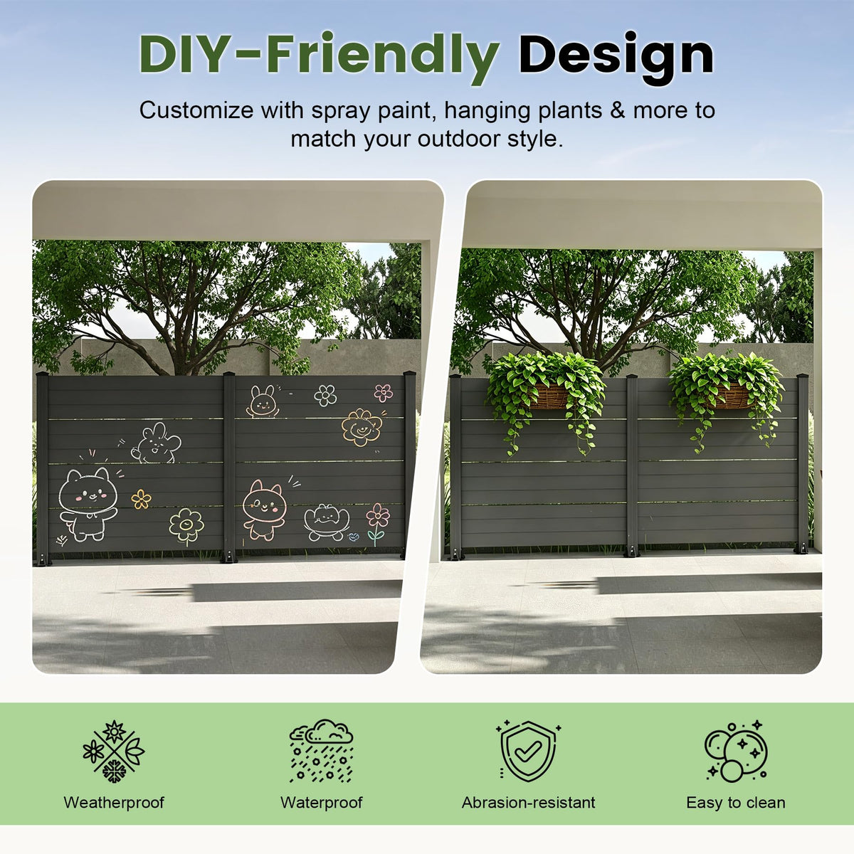 Outdoor Privacy Screen with Aluminum Posts - Dark Grey
