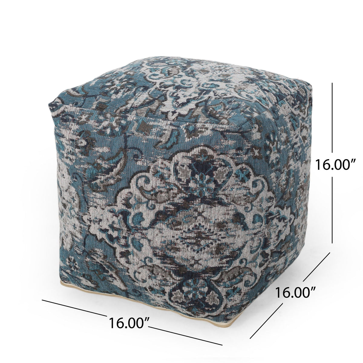 Blue Square Pouf Ottoman with Polystyrene Bead Filling - 16"