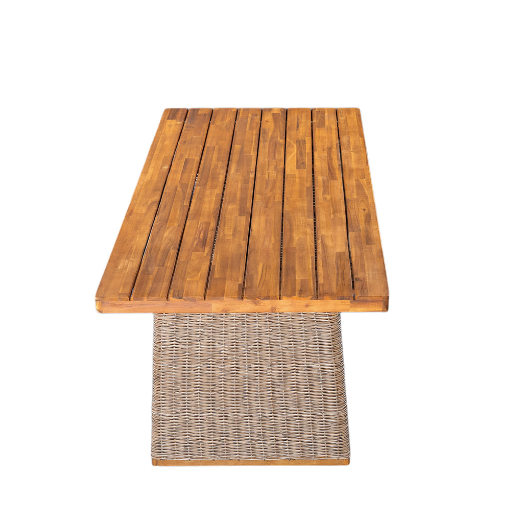 Outdoor 3 Piece Acacia Wood Dining Set with Handwoven Rattan Legs - Brown or Grey