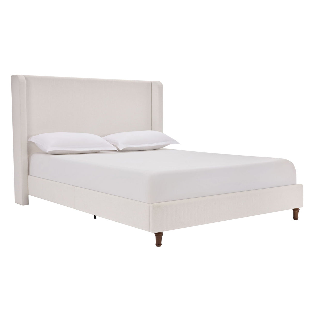 Tall Headboard Upholstered Bed with No Box Spring Needed - Cream
