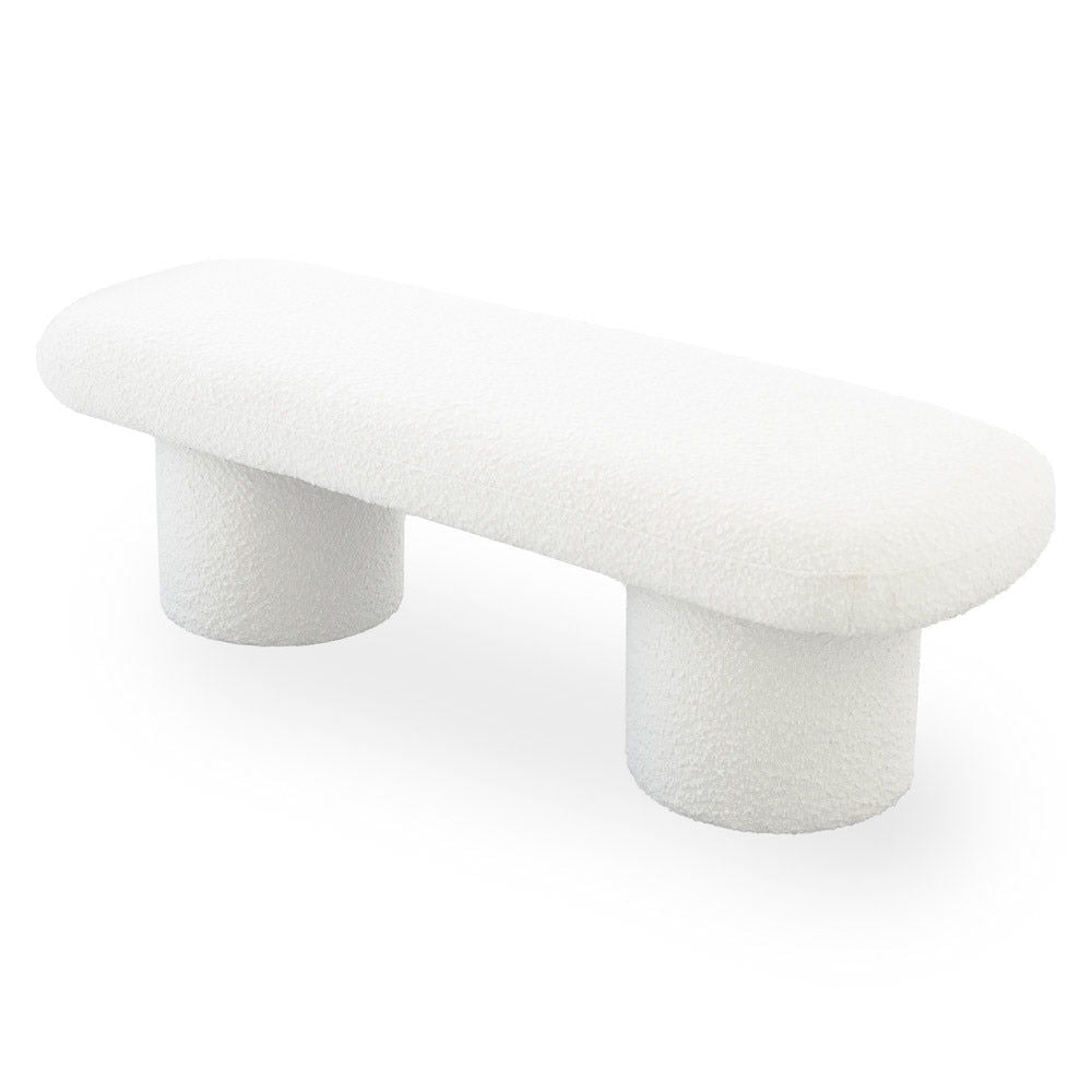 Ivory Upholstered Bench with Boucle Fabric - Randolph