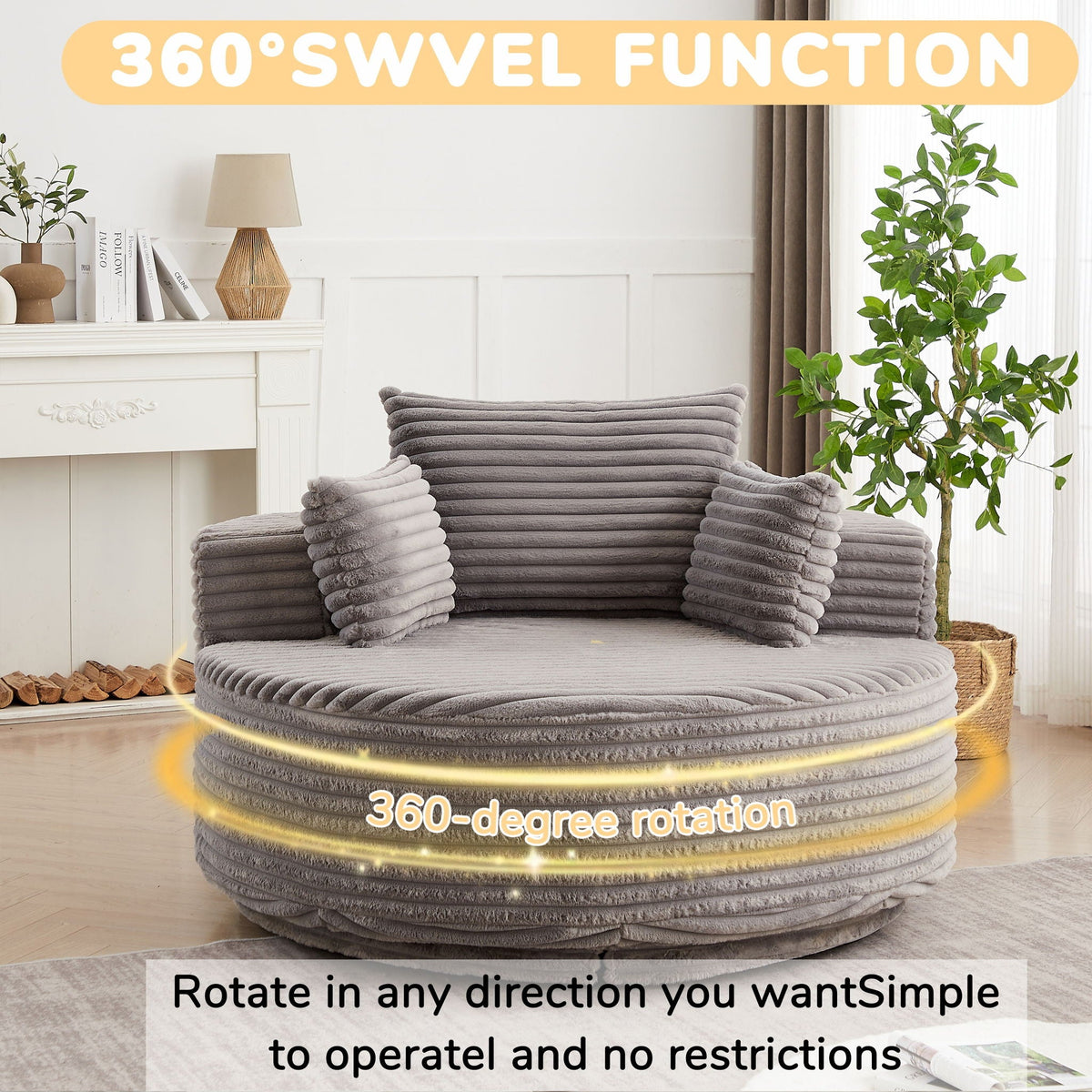 Swivel Sleeper Chair with Supportive Pillow and 360° Base - Multiple Colors