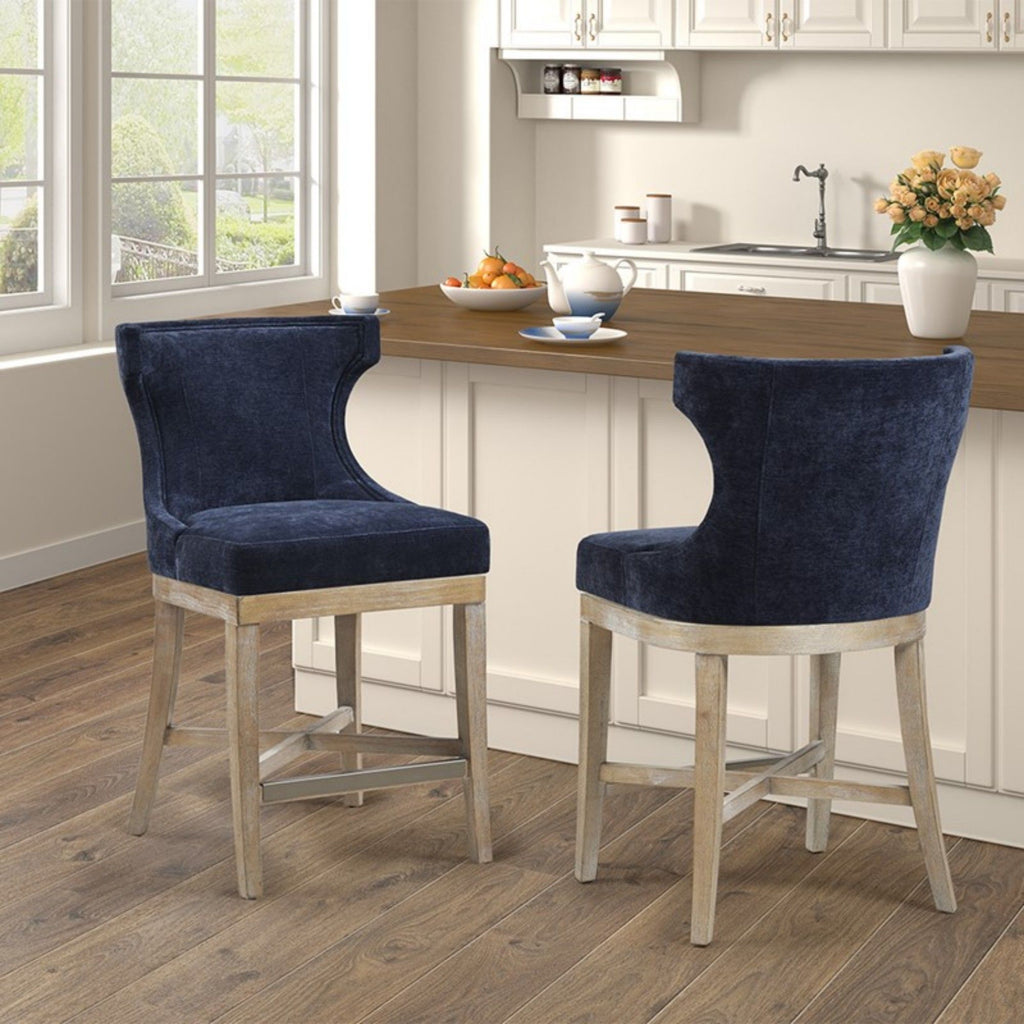Carson Counter Stool with Swivel Seat - Wingback Design - Beige, Gray, Blue
