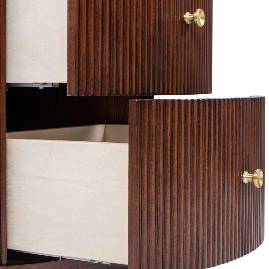 2 Drawer Storage Side Table with Fluted Carved Detail - Light or Dark Brown