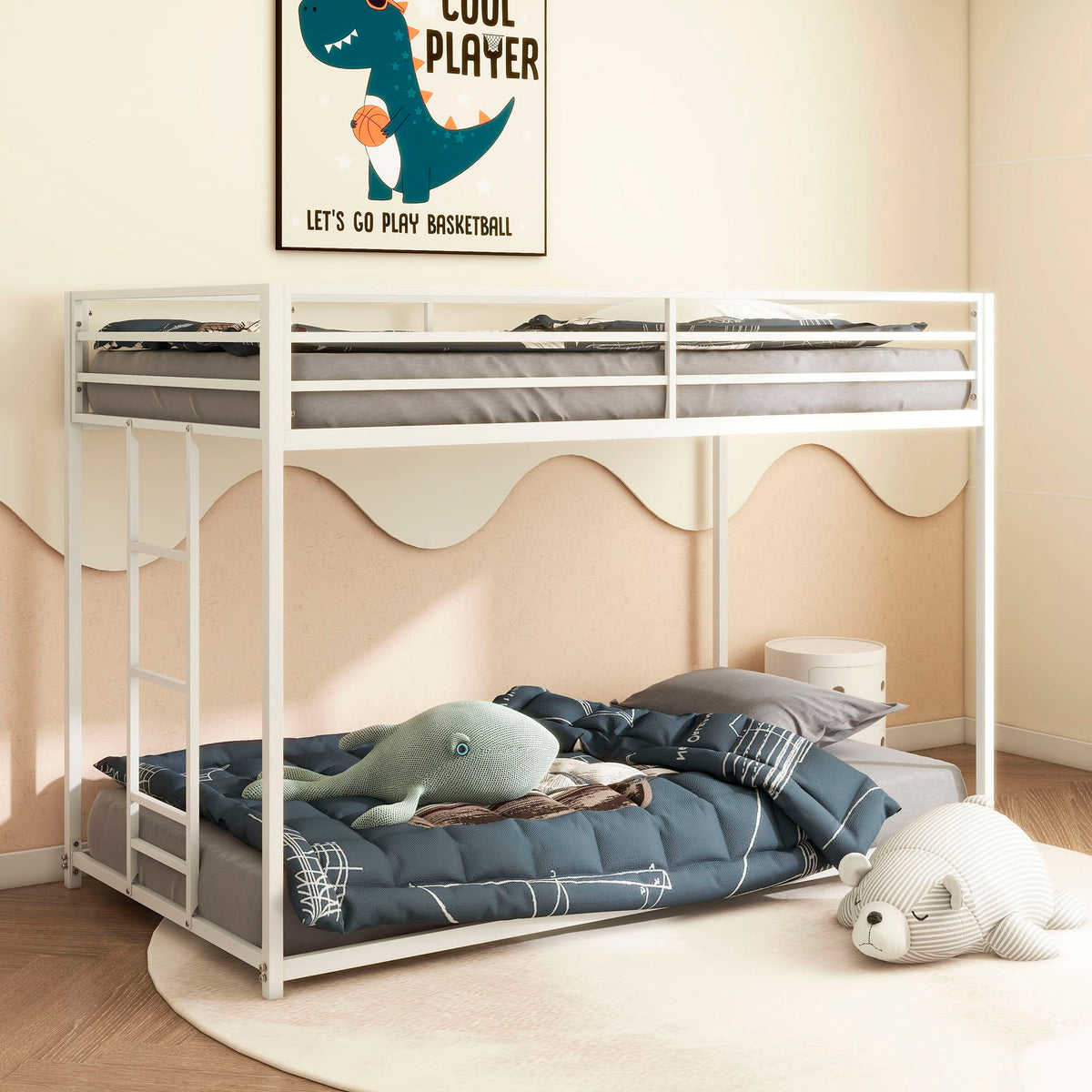 White Metal Bunk Bed with Reinforced Guardrails - Twin over Twin or Twin over Full