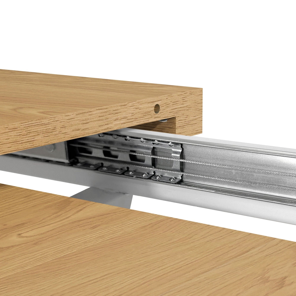 Retractable Square Dining Table with Stainless Steel Cross Base - Natural