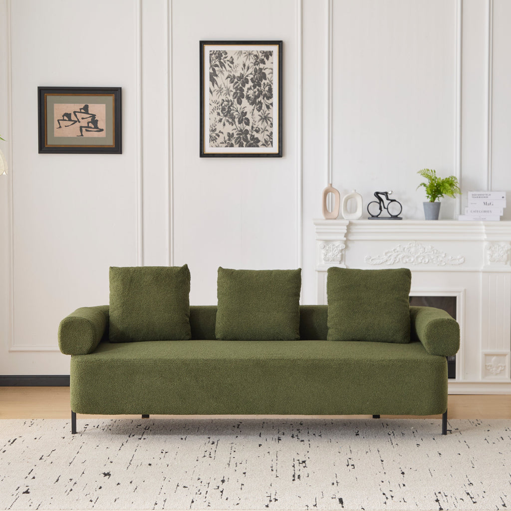 Modern 3-Seater Sofa with Plush Pillows - Green or Orange