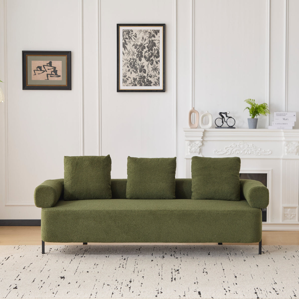 Modern 3-Seater Sofa with Plush Pillows - Green or Orange