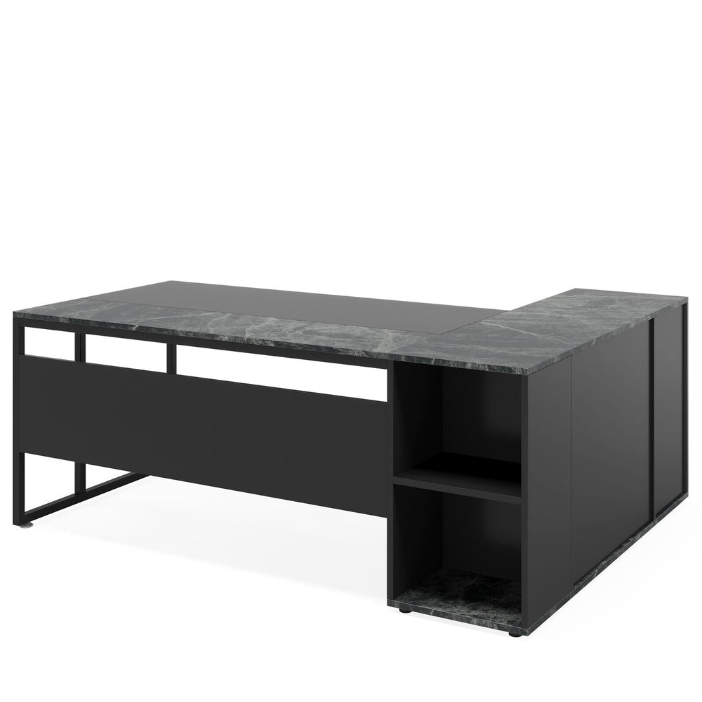 L-Shaped Executive Desk with Cabinet Storage - Dark Gray or Black
