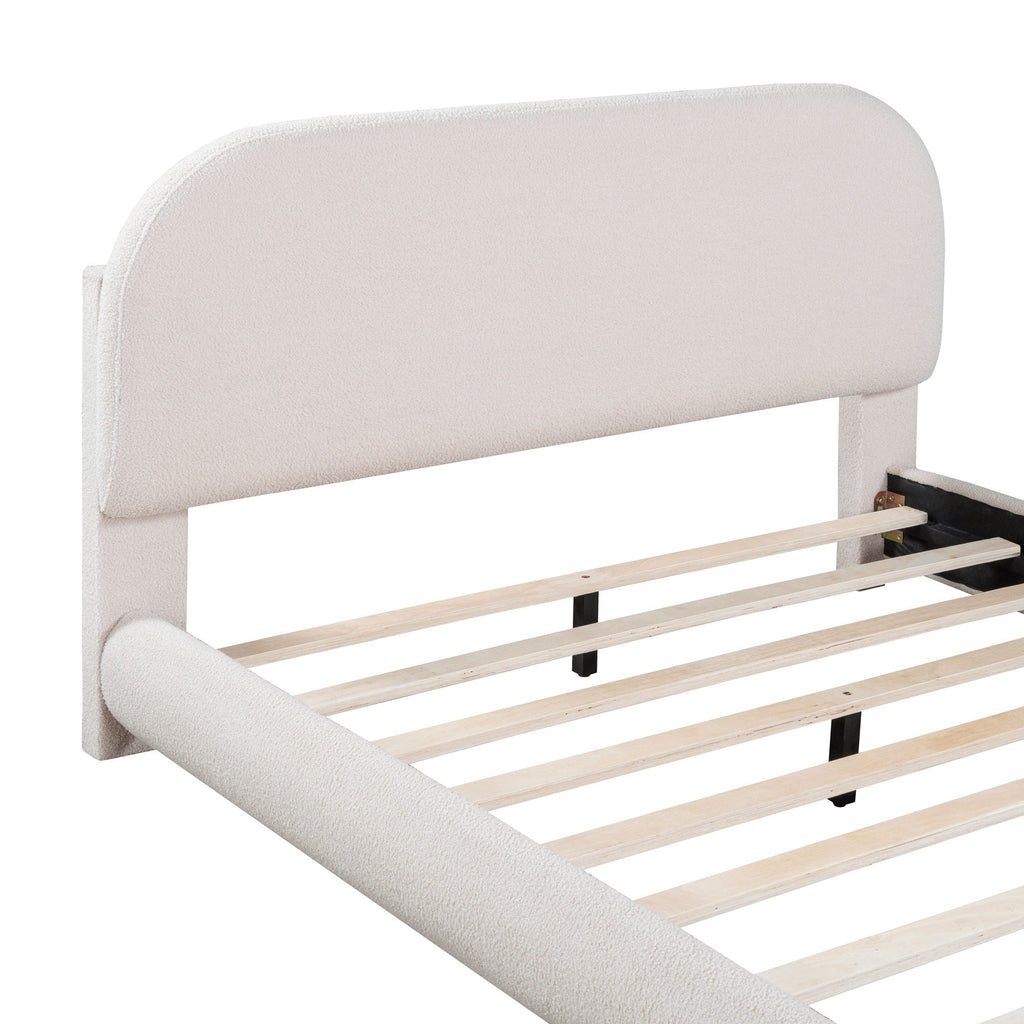 Upholstered Platform Bed with Curve-Shaped Frame - Teddy Fleece - Beige or Dark Gray