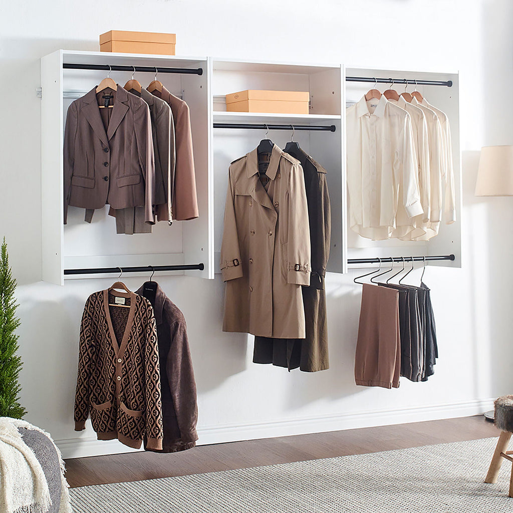 Wall Mounted Wood Closet System with Modular Units – White or Light Brown