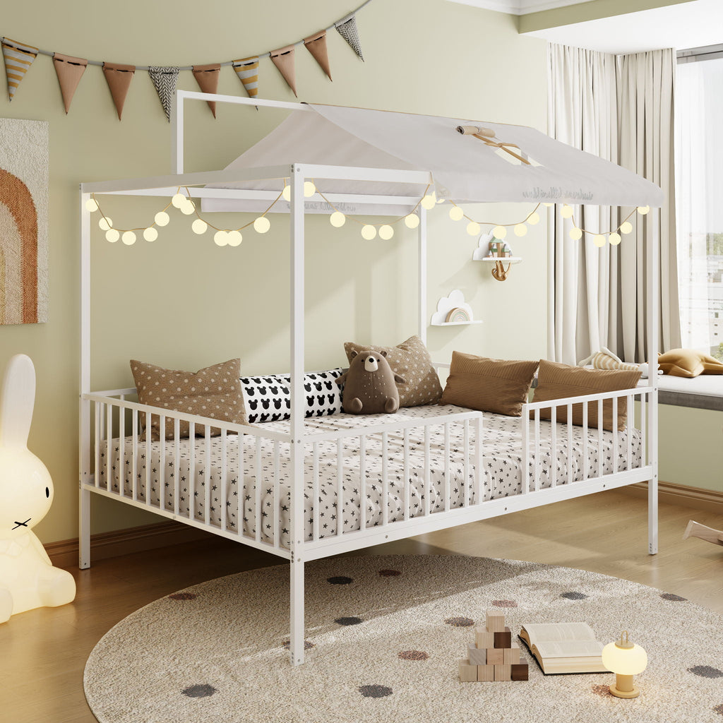 3 In 1 Convertible Montessori Floor Bed with Fenced Support - Full
