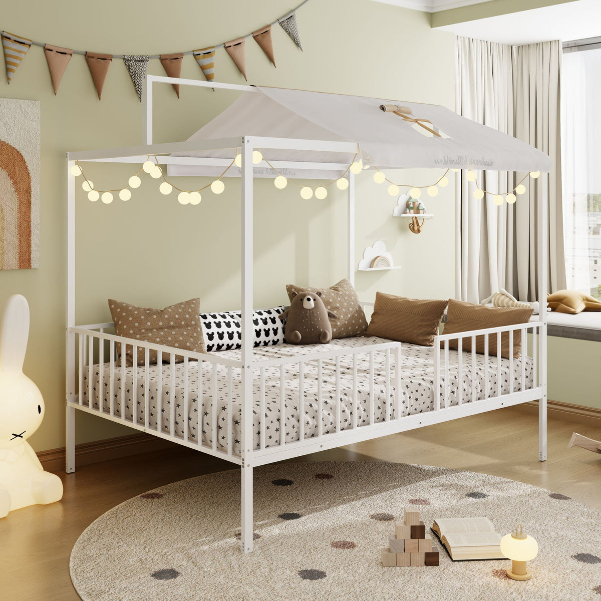 3 In 1 Convertible Montessori Floor Bed with Fenced Support - Full