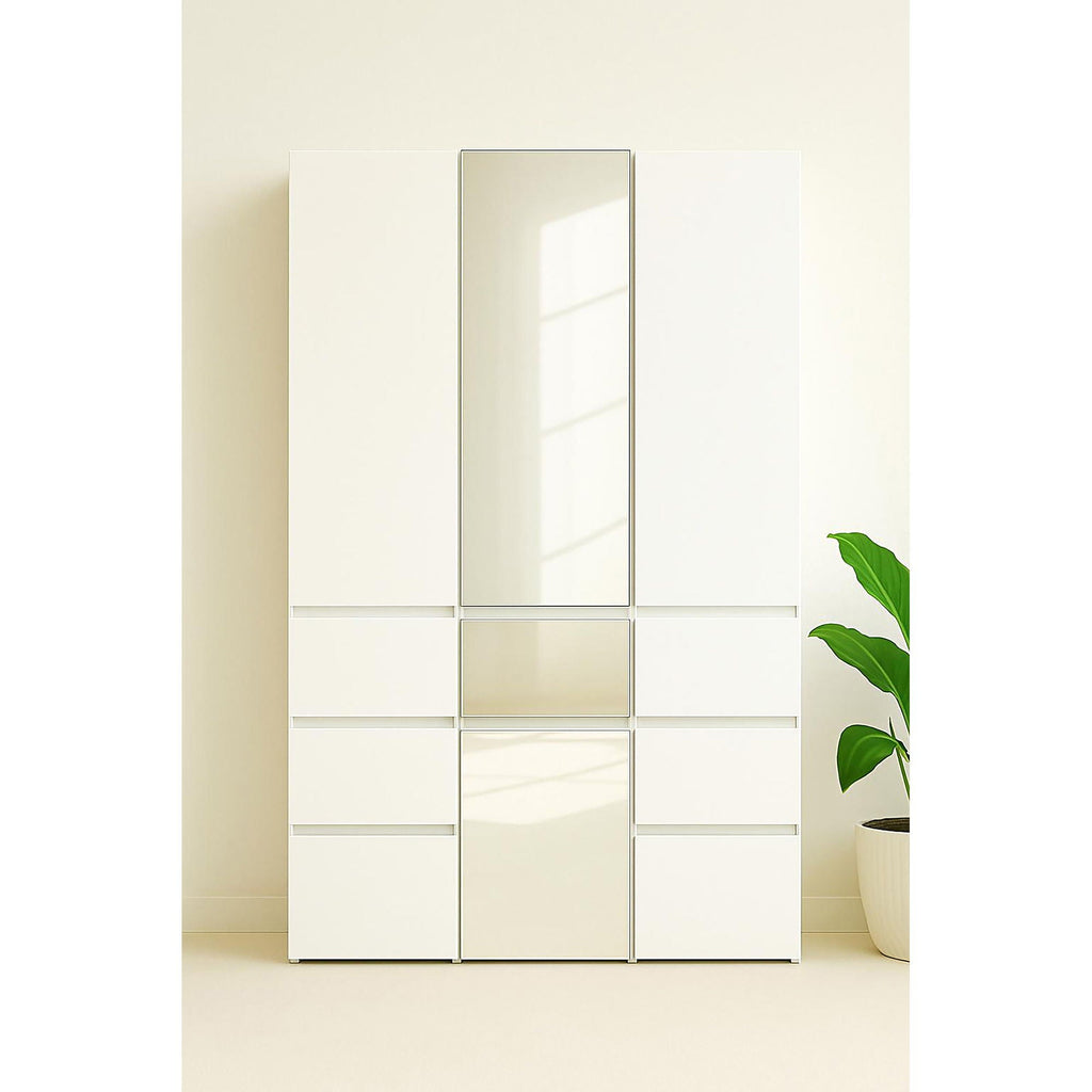 Slim Modular Closet Cabinet with Mirror - White