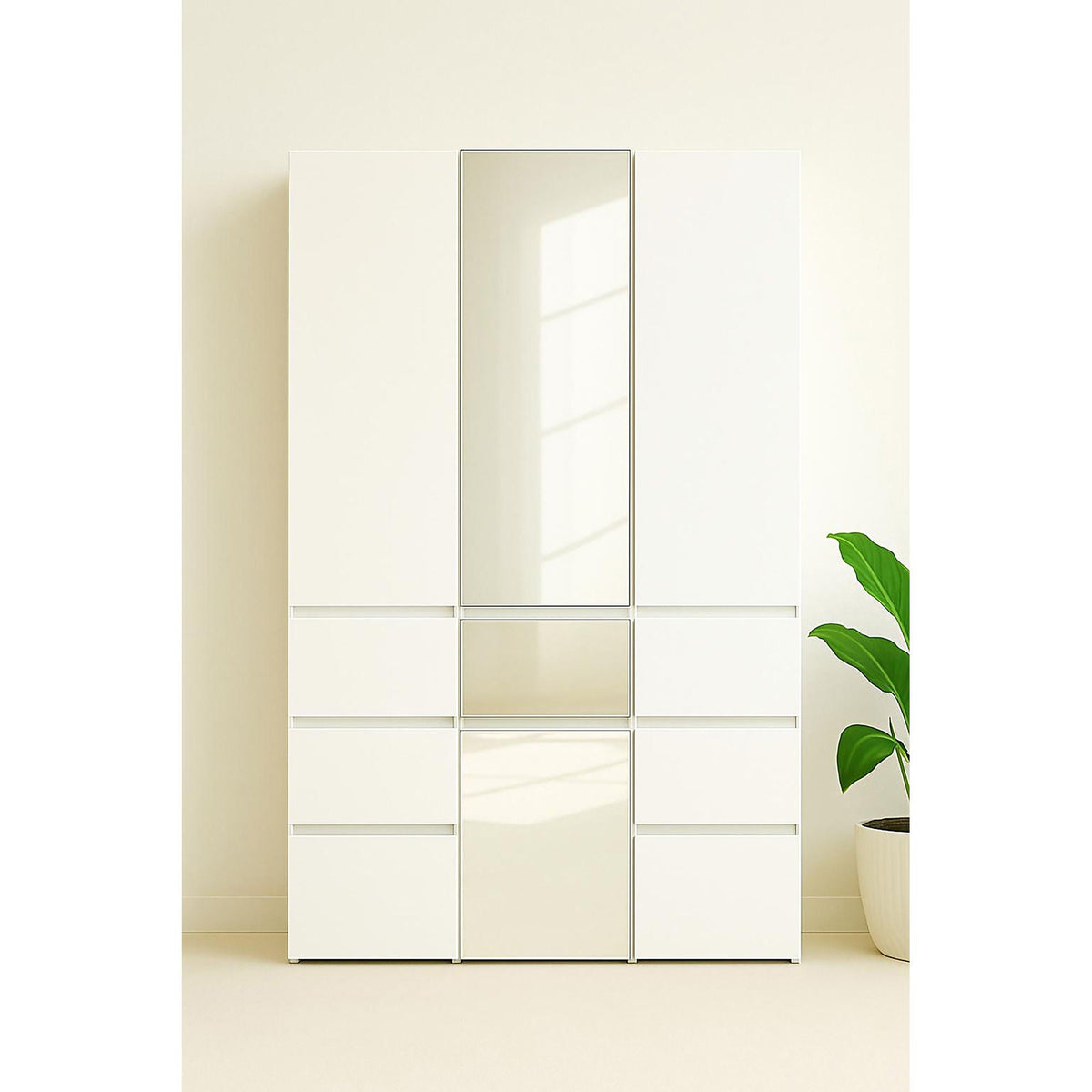 Slim Modular Closet Cabinet with Mirror - White