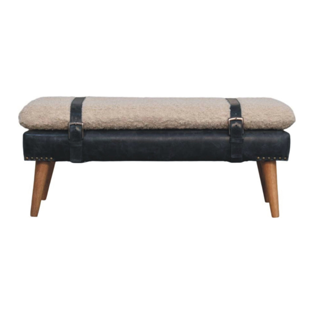 Boucle x Leather Upholstered Bench with Nordic Legs - Boucle & Leather