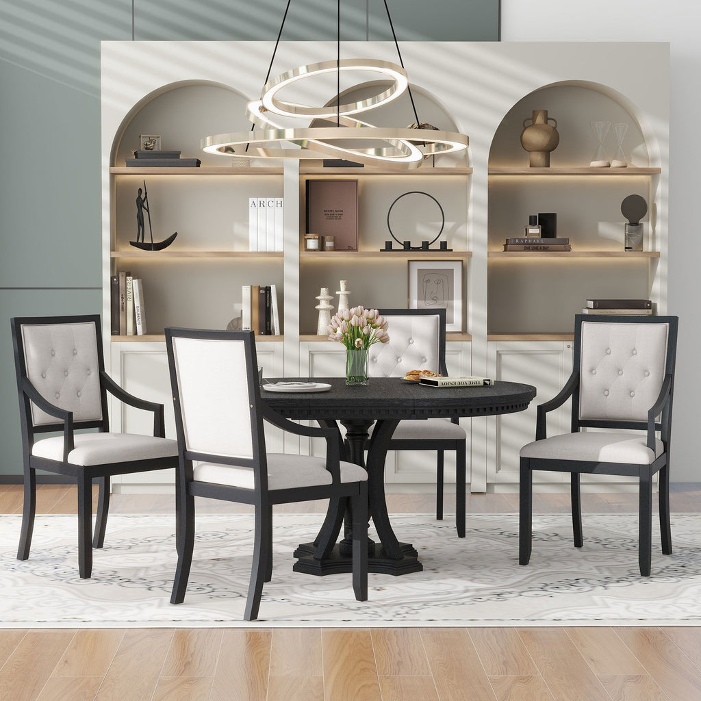 Extendable 5 Piece Dining Set with Cushioned Chairs - Black/Oak