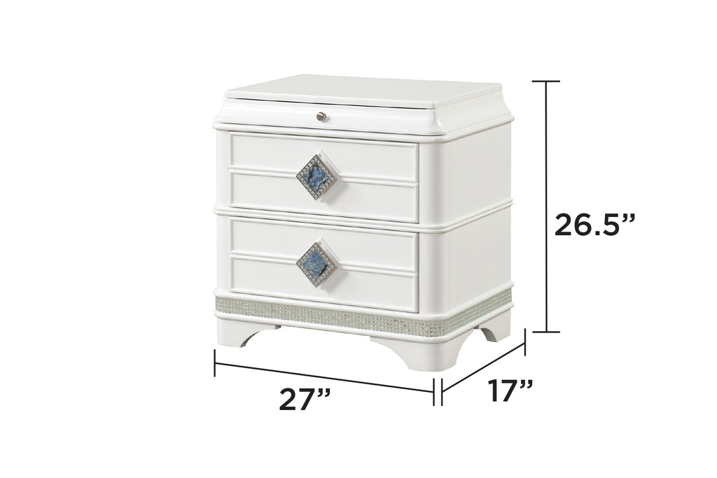 Laguna Modern Style 5 Pc Queen Upholstered Bedroom Set with LED Headboard - Blue Marble