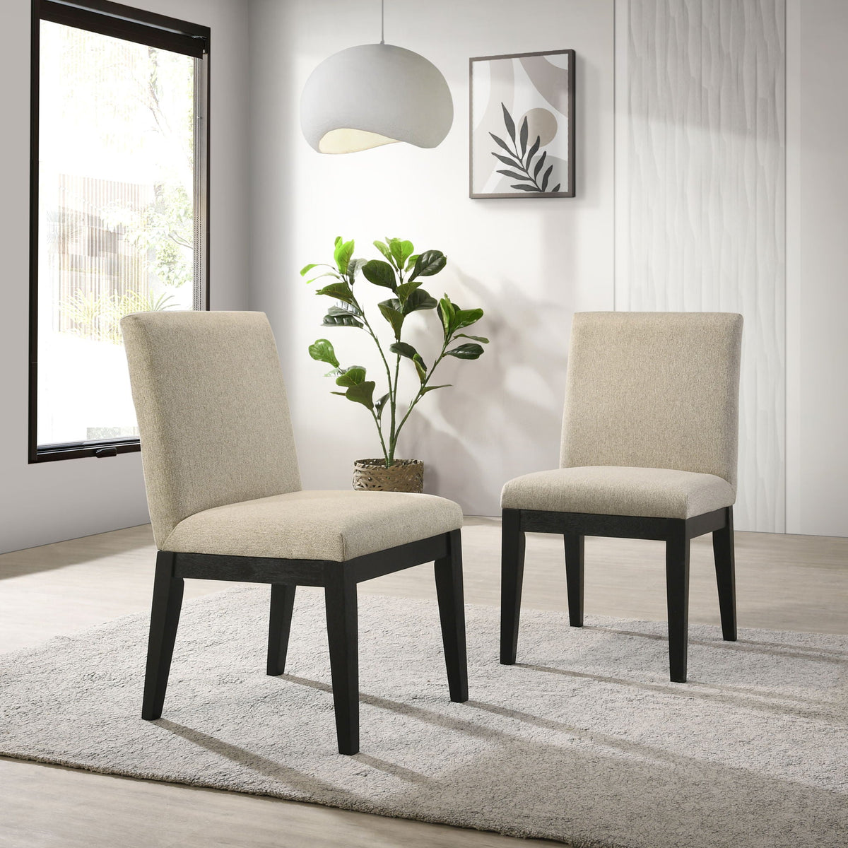Contemporary Solid Wood Dining Chairs with Plush Upholstery - Beige (Set of 2)