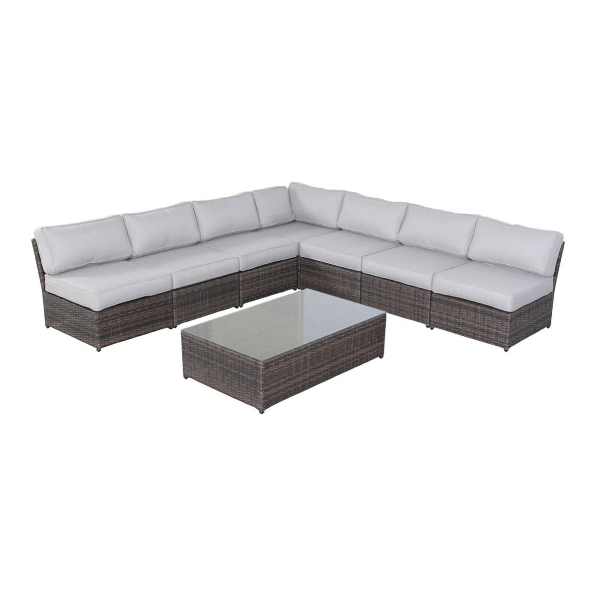 Modern Patio Rattan Sectional Set with Cushions - Multiple Colors