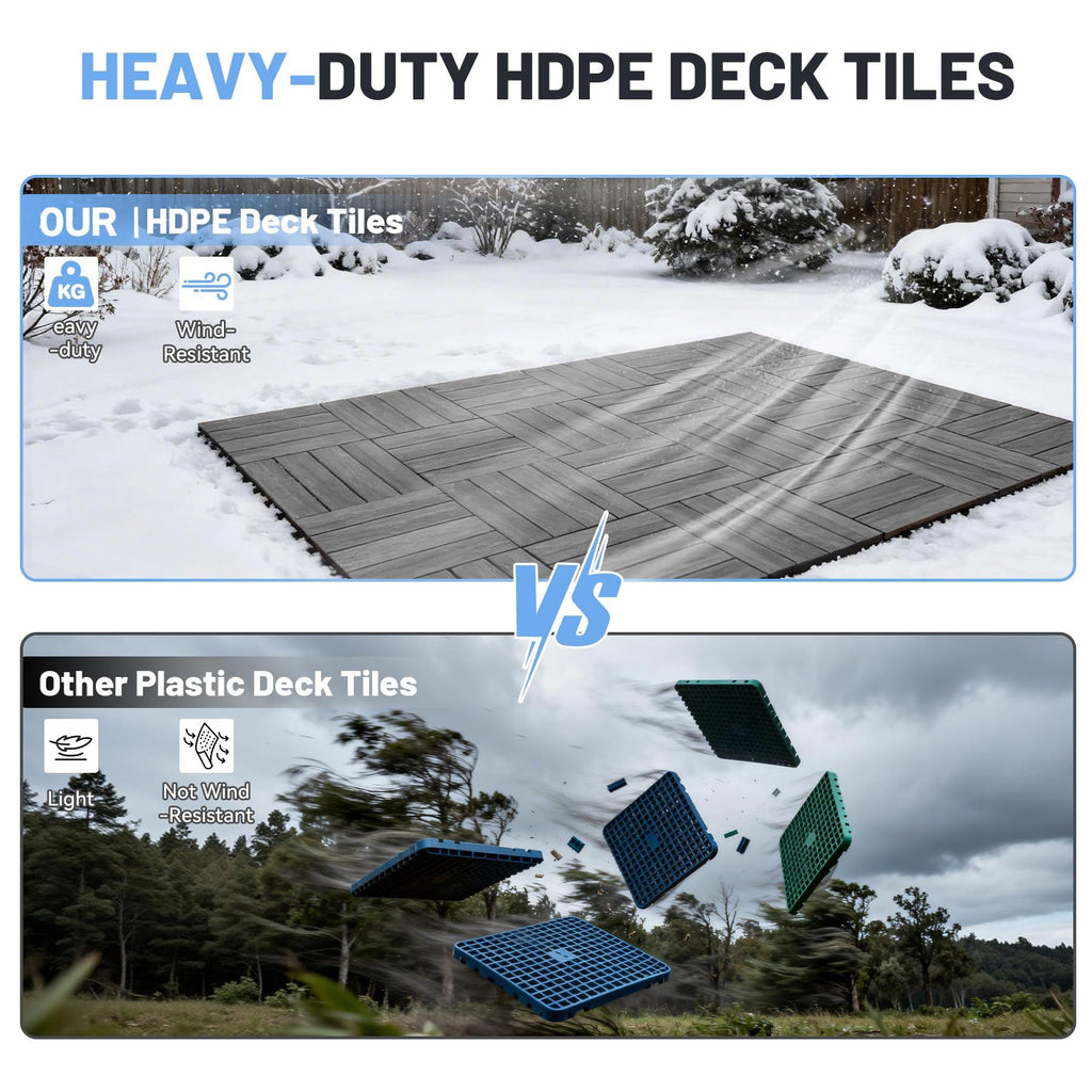 44 Pcs Interlocking Deck Tiles with All-Weather Waterproof HDPE - Dark Grey