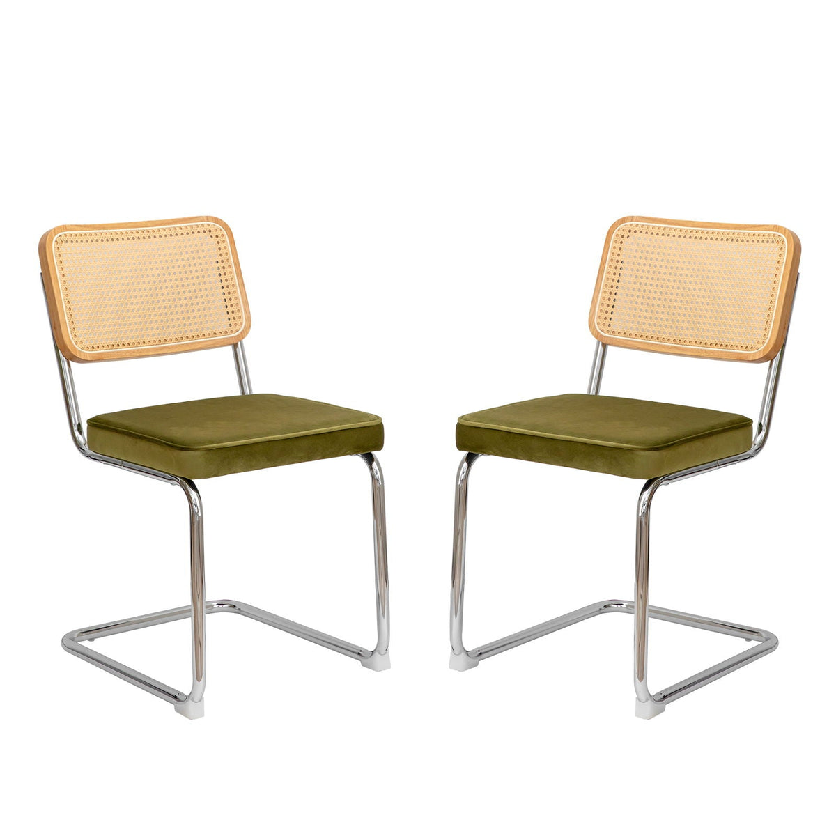 Rattan Side Accent Dining Chairs with Painted Legs - Green (Set of 2)