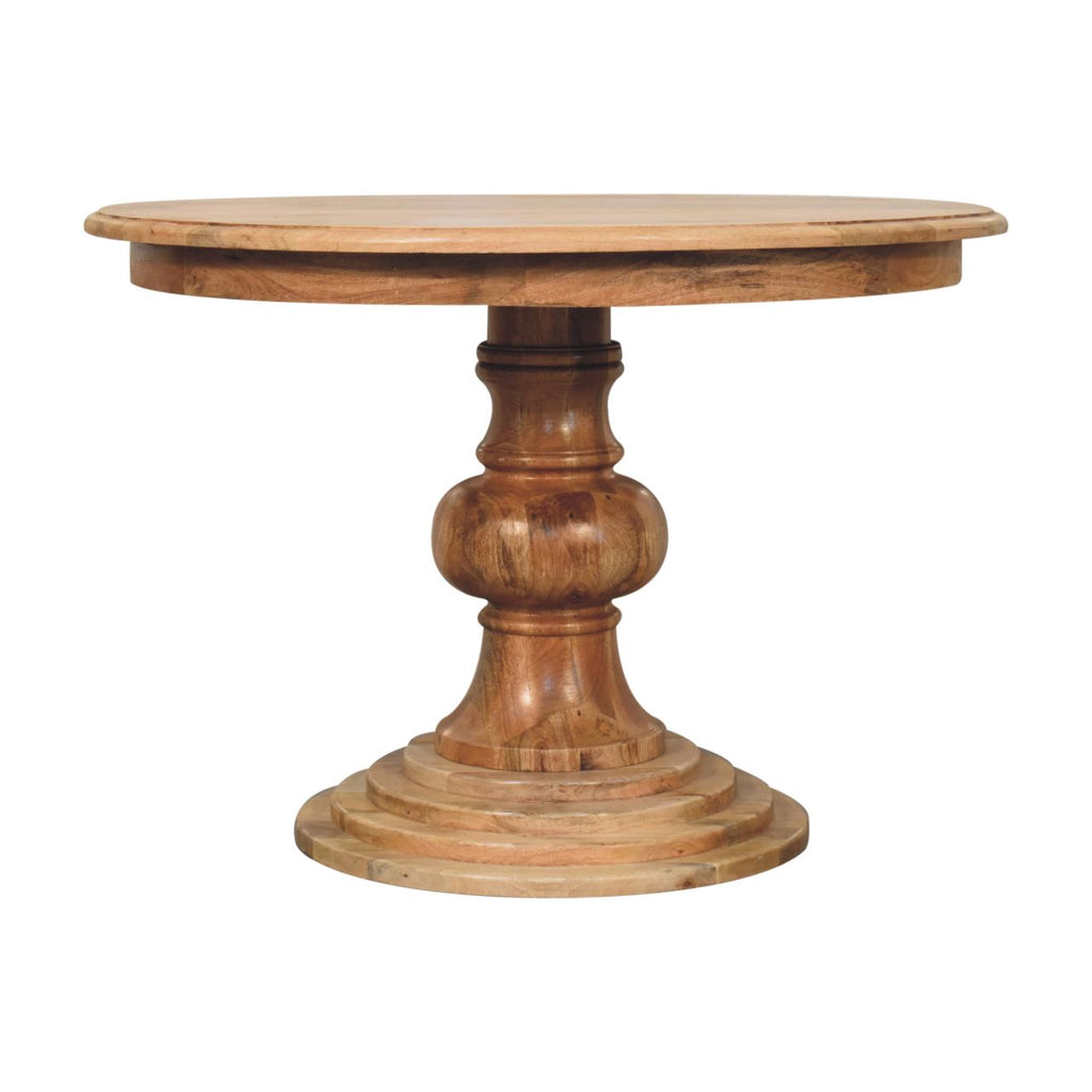 Solid Wood Round Dining Table with Classic Turned Base - Oak-ish