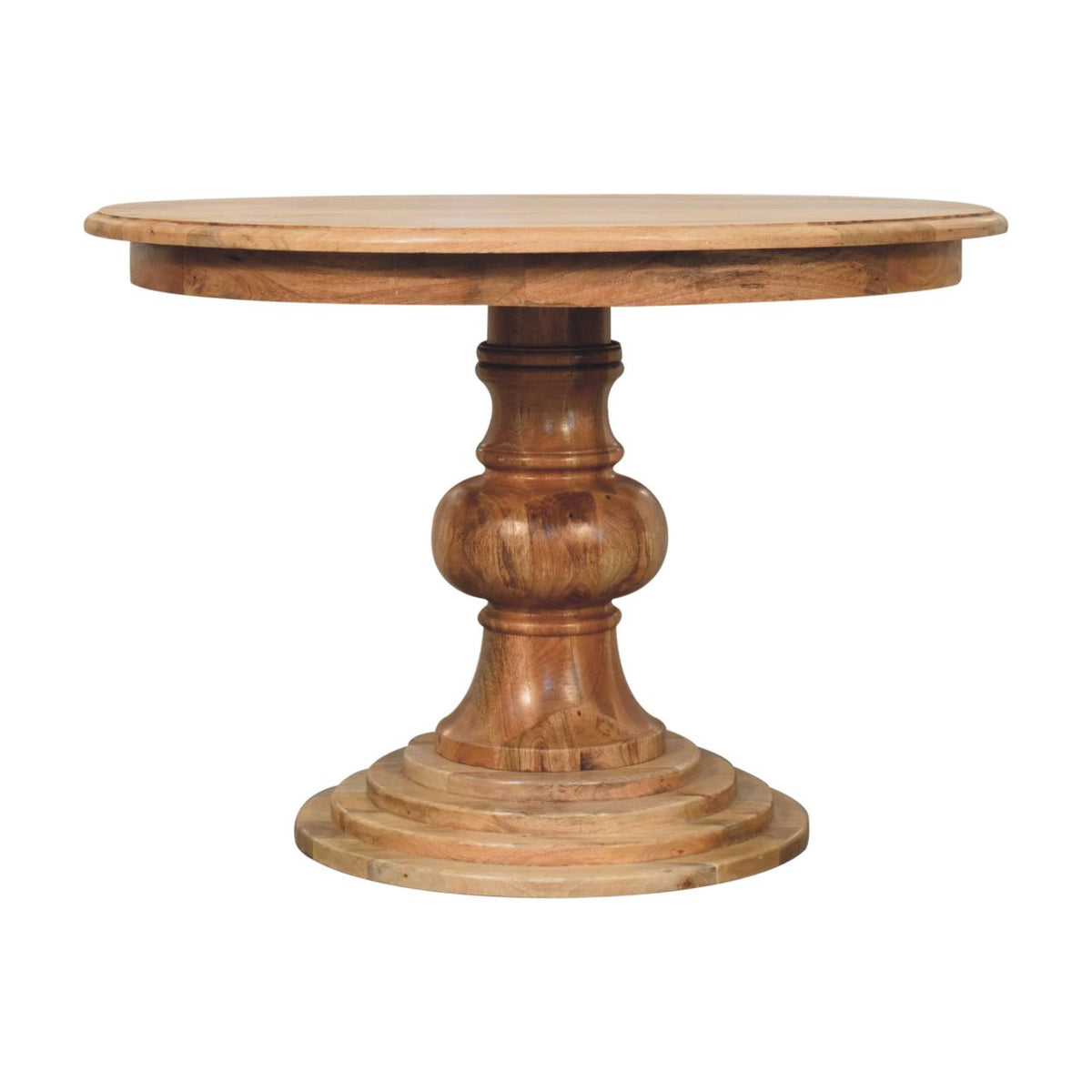 Solid Wood Round Dining Table with Classic Turned Base - Oak-ish