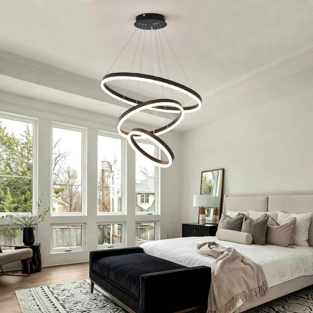 Modern 3 Rings Chandelier with Dimmable LED - Remote Control