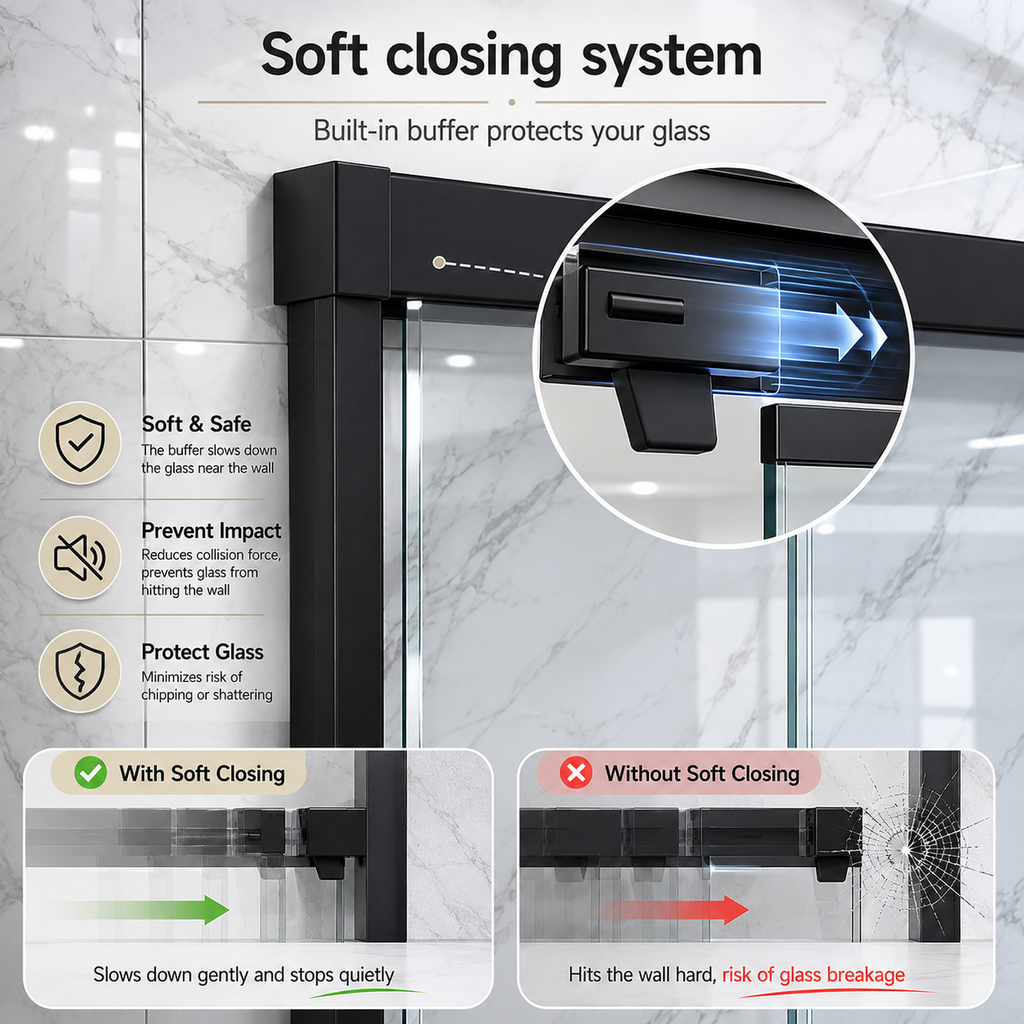 60 in. W x 72 in. H Semi-Frameless Sliding Shower Door with Tempered Glass - Matt Black