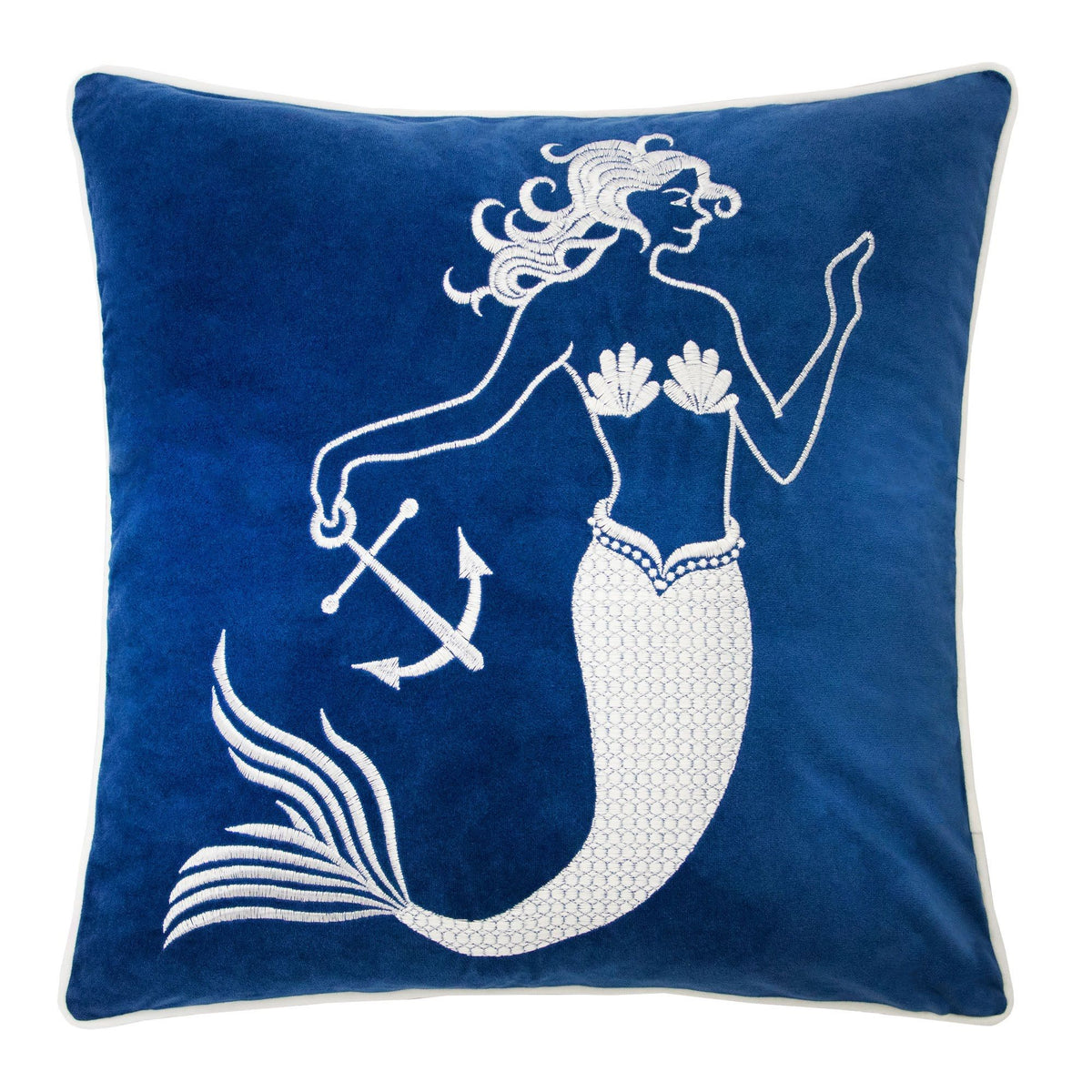 Indigo Mermaid Pillow Cover with Matching Back and Hidden Zipper