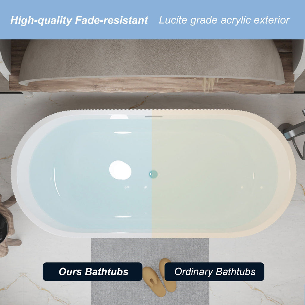 Linear Freestanding Soaker Tub with Double-Wall Acrylic - White