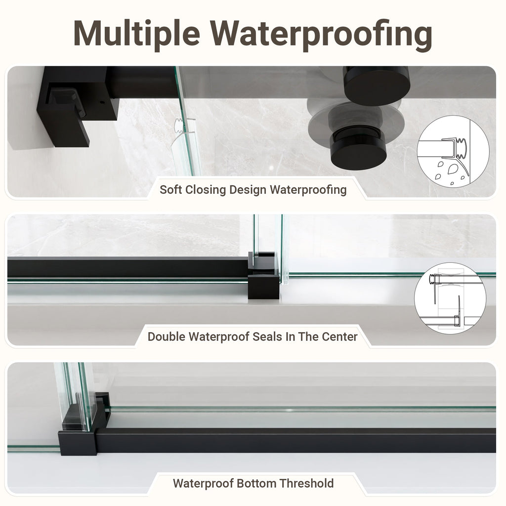 Frameless Single Sliding Shower Door with Matte Finish - Matte Black